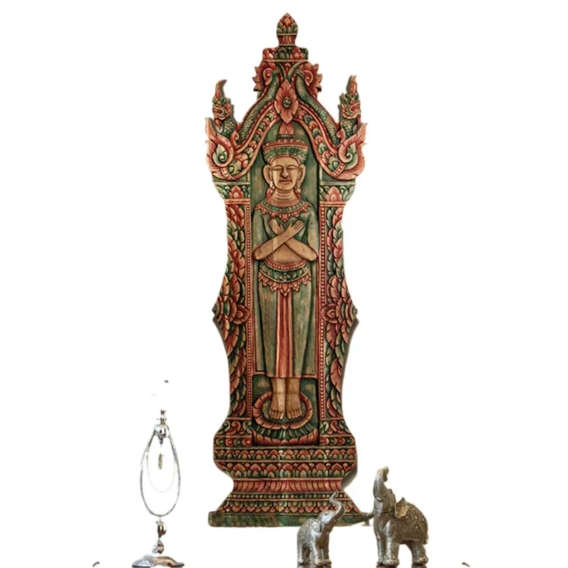 Embossed Buddha Statue Wood Carving Wall Decoration Pendant Southeast Asian Teak Character Wall Hanging Teak