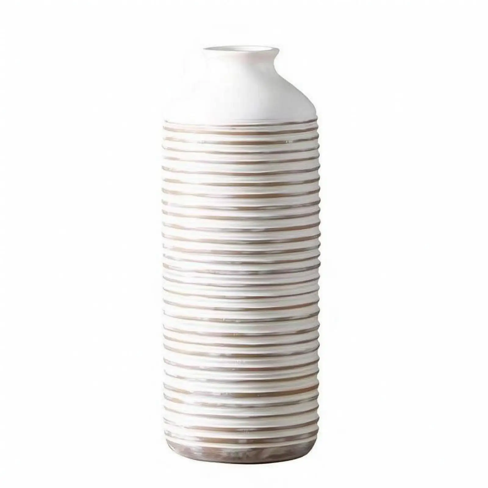 White Textured Resin Vase Raised Stripe Detailing for Flower Arrangements Shelf Table Decor