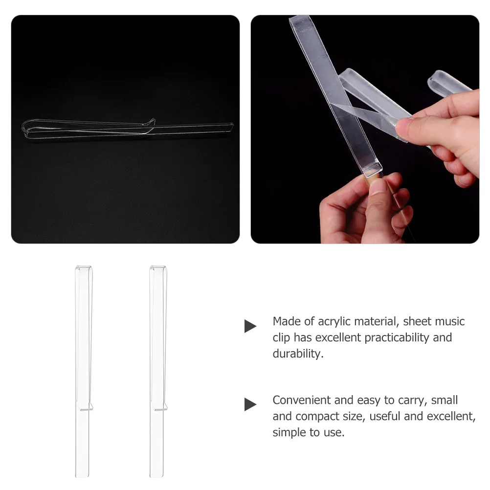 1Pair Acrylic Sheet Music Clip Clear Transparent Music Stand Page Holder for Musicians Students Teachers Easy to Carry Compact