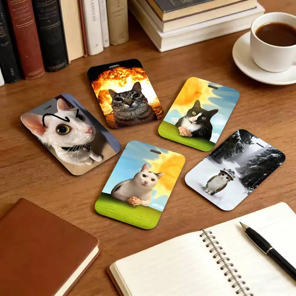Meme Cat ID Badge Holder Funny Cute Kitten Meme Design Work Card Holder Waterproof Employee Name Tag Case for Office School