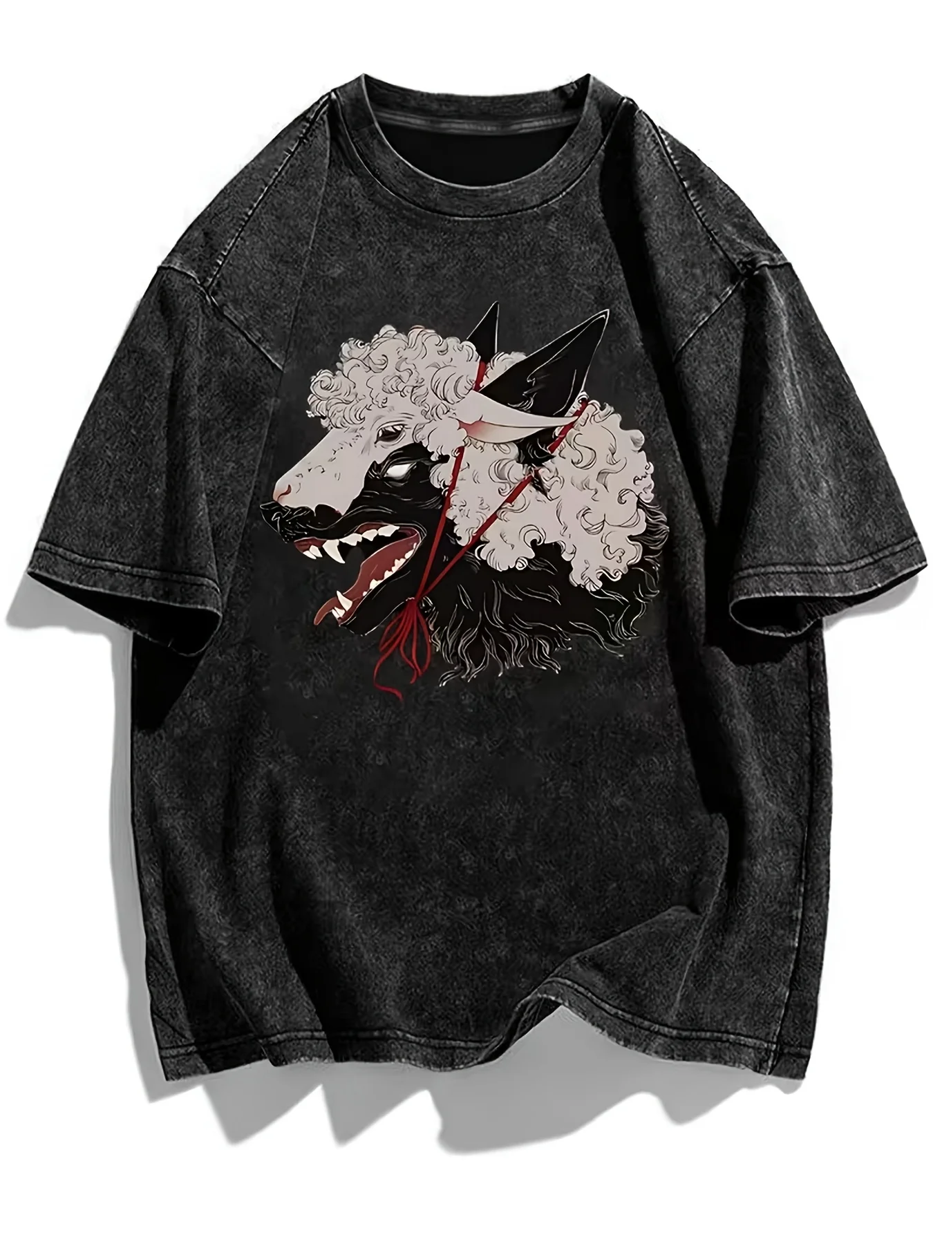 Wolf in Sheep Clothing Graphic Street Retro Fashion Pattern Men'S Washed T-Shirt 230G Suitable for All Seasons