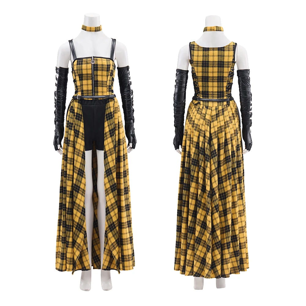 

Tay Tay 2024 VMAs Tartan Corset Dress Yellow and Black Plaid Steampunk Dress Woman Cosplay Red Carpet Gown with Choker Gloves