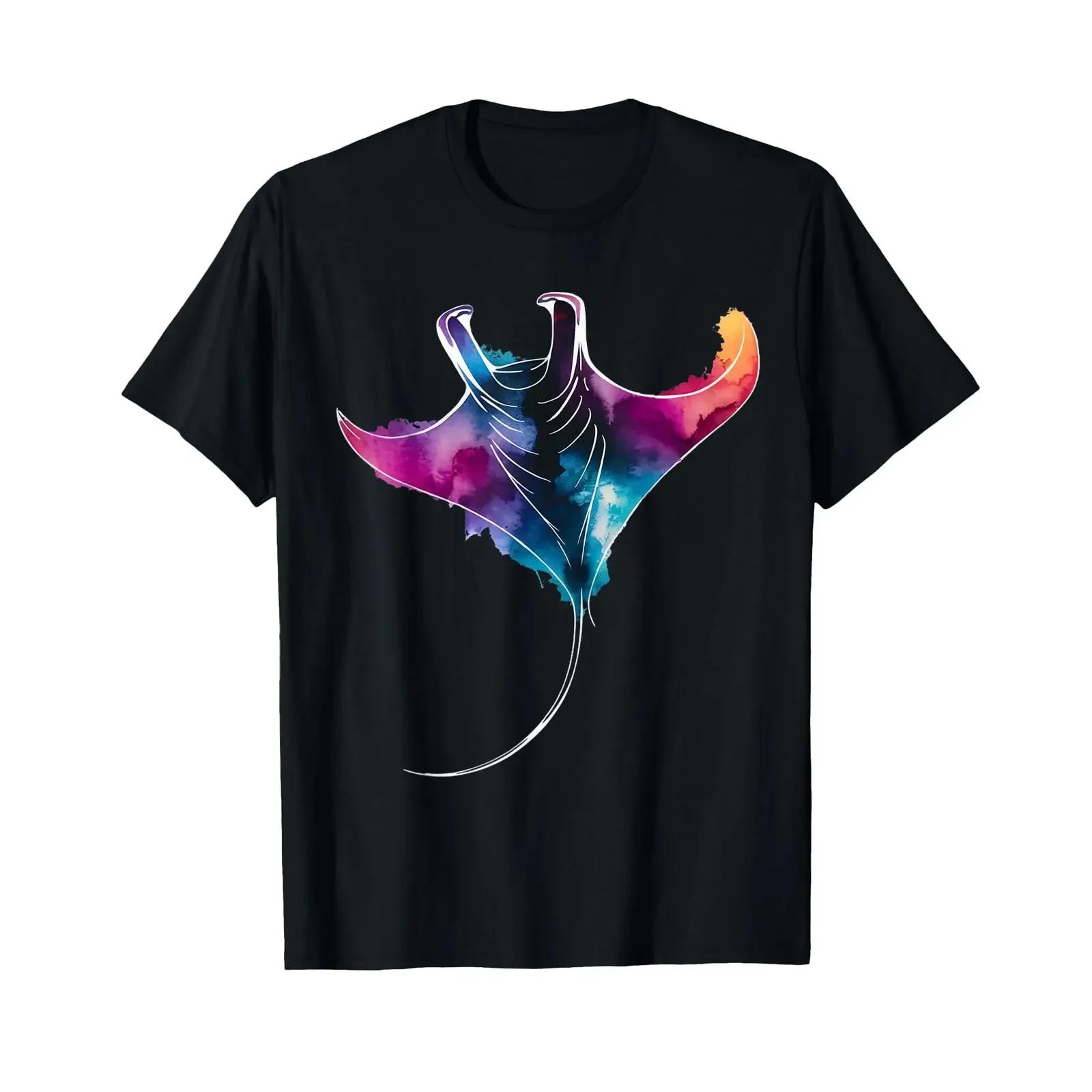 Sea Ocean Stingray Animal Splash Watercolor Manta Ray T Shirt vintage Washed Casual Stylish Breathable Comfortable graphic