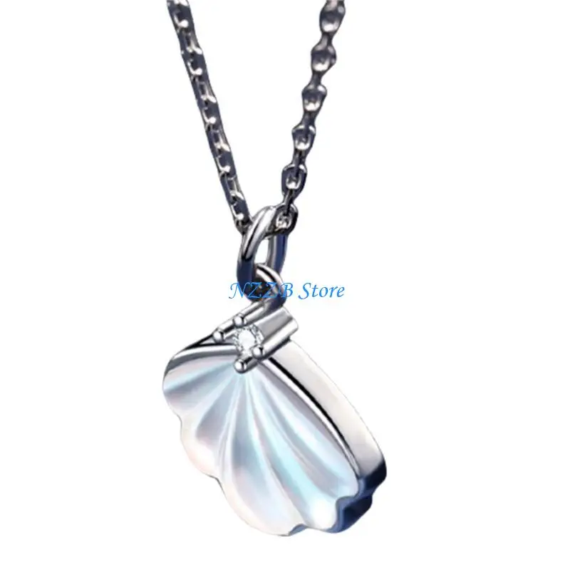 

T21F Elegant Silver Shell Necklace with Intricate Projection Adjustable Length Neckchain Handmade Jewelry for Fashionistas