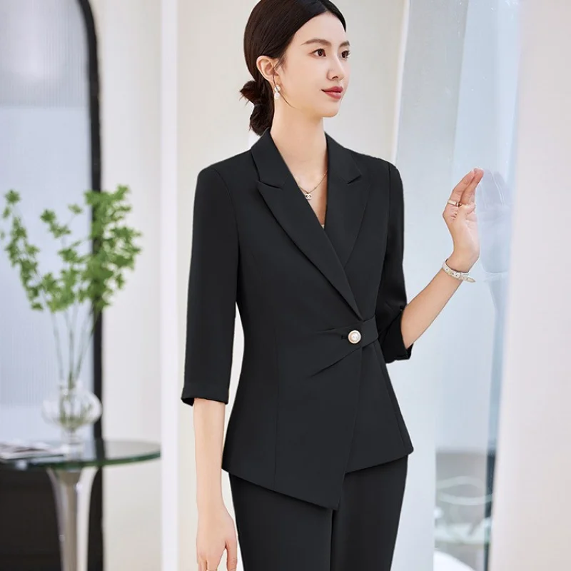 Black Suit Jacket for Women Spring and Autumn Fashion Beauty Salon Workwear High-End Business Temperament Goddess Temperament Su