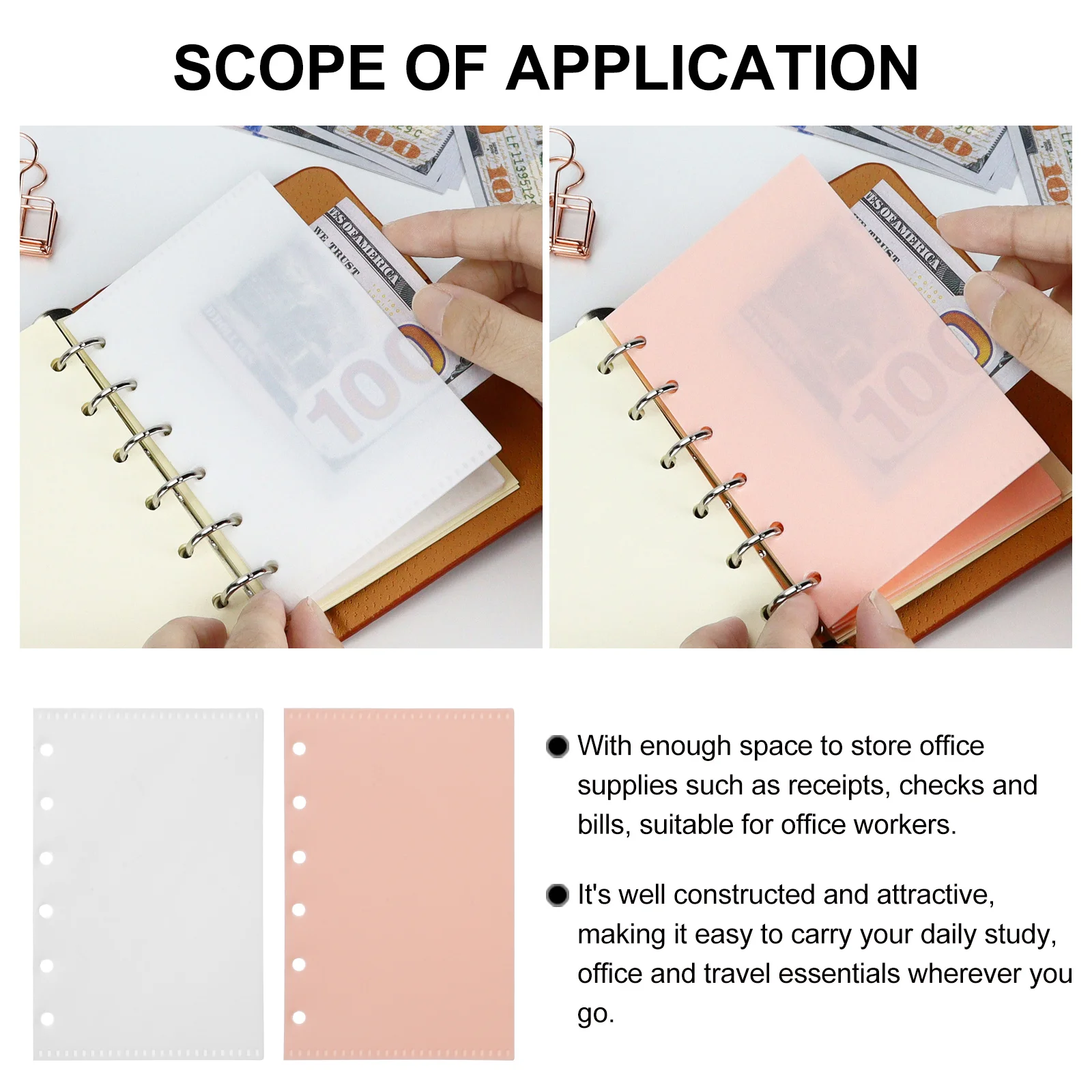 

A7 Loose Leaf Binder Pockets 6-Hole Waterproof Plastic Folder for File Document Organizer Office Supplies Black