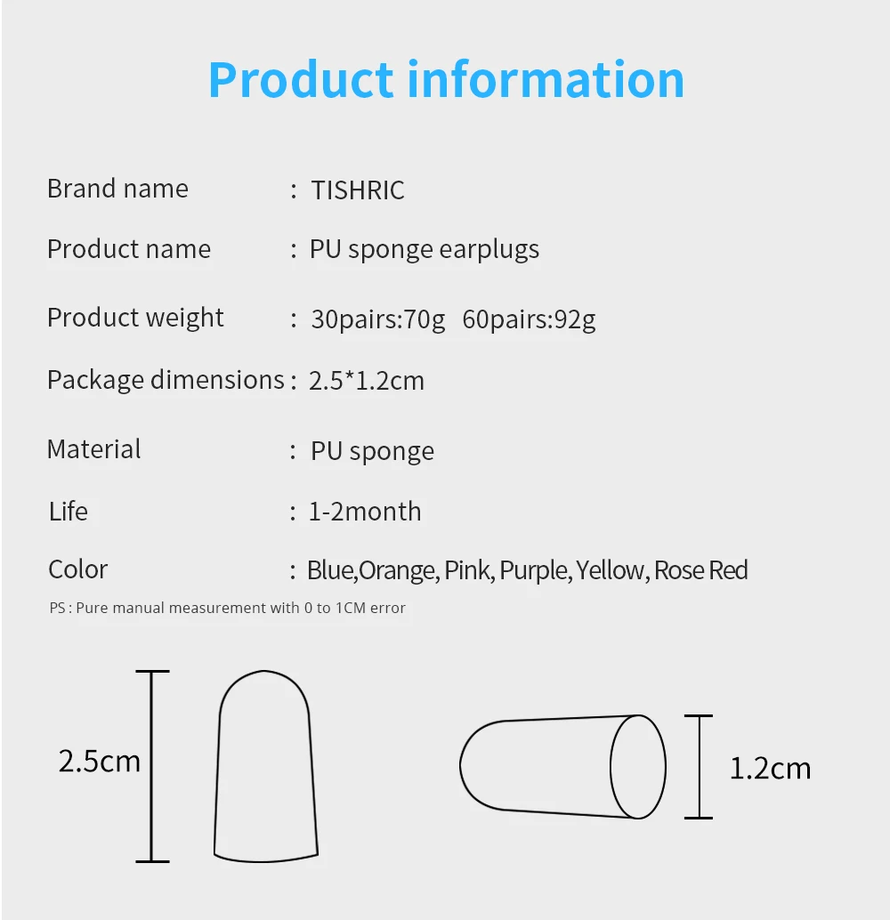 TISHRIC Earplugs Soft Sponge Ear Plugs Noise Reduction Sleeping Earplug Travel Noise Reduction Rate 35.5db Sound Insulation
