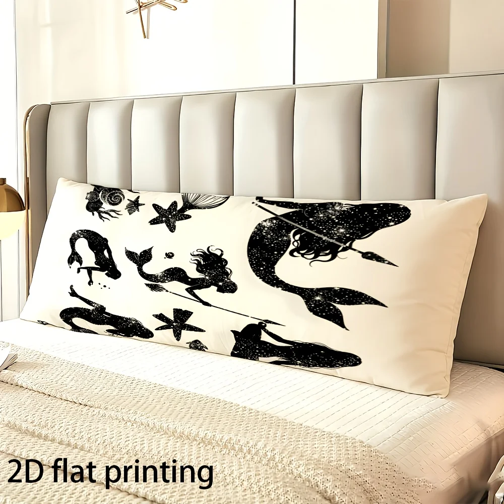 Long Pillowcase, 2D Printed Design, Mermaid in a Starry Ocean Pattern, Durable Fabric, Full-body Support Pillow Cover, Cushion C