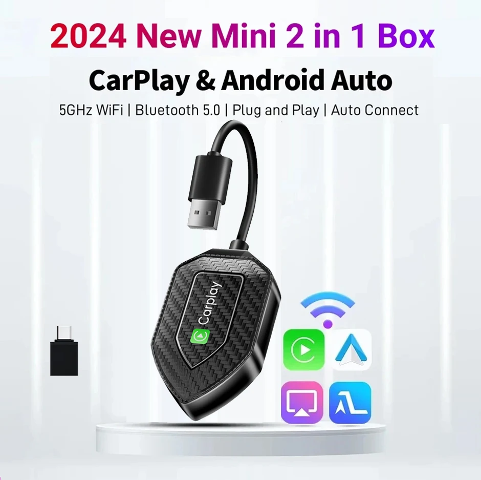 2 in1 Wireless CarPlay Android Auto Wireless Adapter Smart Mini Box Plug And Play WiFi Fast Connect Universal For Nissan Toyota