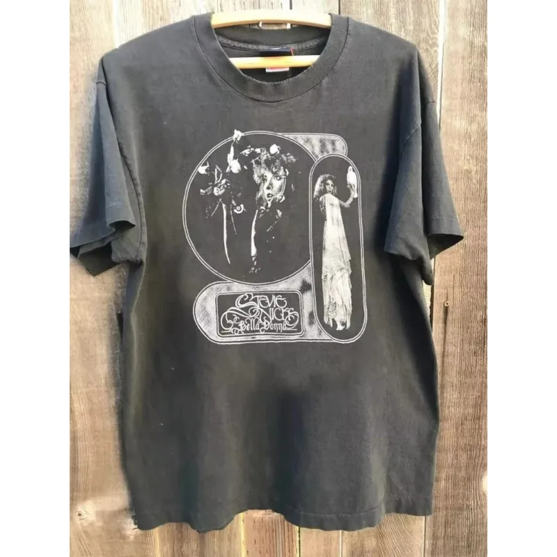 1983 charcoal neutral T-shirt, Harajuku printed pattern T-shirt, 1980s Stevie Nicks mouse pad, Bella Donna