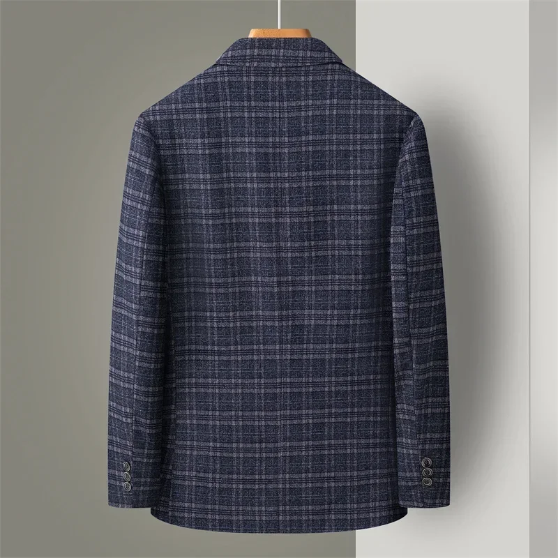 

Leisure Loose Navy Blue Check Texture Spring and Summer New Young Men's Suit Fashion Trend Casual Coat