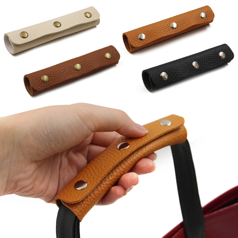 2 Pieces Leather Luggage Handle Wraps Handbag Handle Grip Protectors, Soft Purse Strap Cover Pad with Brass Clasps