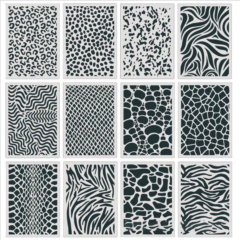 leopard skin stencils embossing template pintura decorativa repetidamente home wall handmade amante presente faca voce mesmo 12 pcs 01