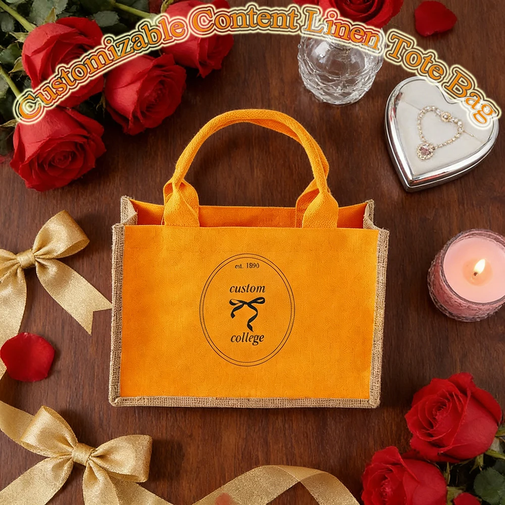 

Персонализированные текстовые льняные сумки-тоут, подарочные пакеты с индивидуальным именем, экологически чистые идеальные сюрпризы на День святого Валентина для партнера, сладкие подарки