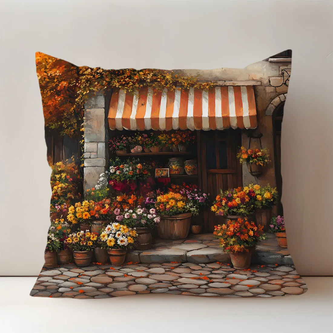 Funda de almohada de calabaza con flores de colores con pintura al óleo (45 cm) – Esencial de otoño para decoración del hogar de sofá de Acción de Gracias