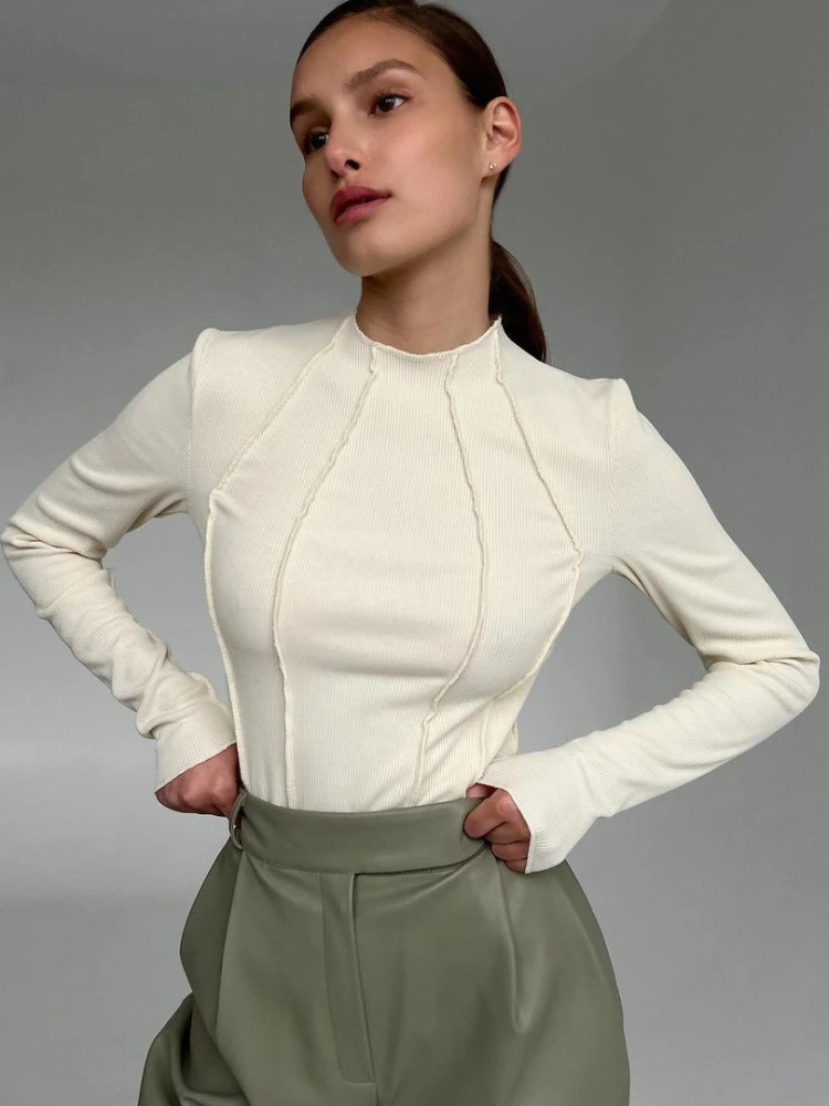 

new base shirt autumn and winter round neck tight edged T-shirt women's fashion tight fitting temperament commuting top clothing