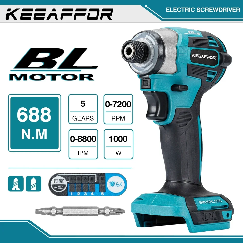 

KEEAFFOR 1000W 688N.m 5Gears Electric Screwdriver Brushless Cordless Electric Drill Cordless Power Tool For Makita 18v Battery