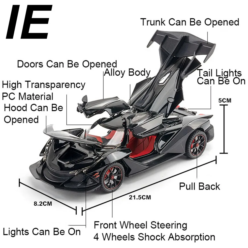 Escala 1:24 apollo evo ie super miniatura modelo de carro brinquedos liga diecast puxar para trás som luz portas veículos abertos crianças menino presentes