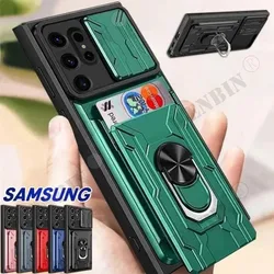 Funda de lujo a prueba de golpes para Samsung S24 Ultra Plus S23 S22 FE A54 A34 A15A14, Protector de lente deslizante, cubierta de armadura dura multifunción