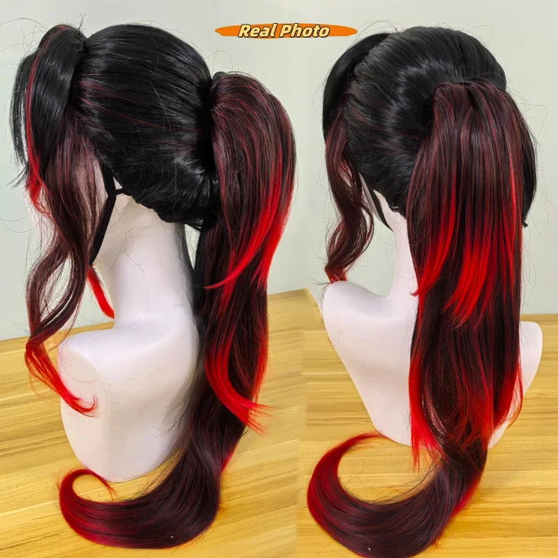 

░2026Tsugikuni Yoriichi Cosplay Wig Long Straight Black Ombre Red Layered Ponytail Clip Wig for Halloween Anime░￥2
