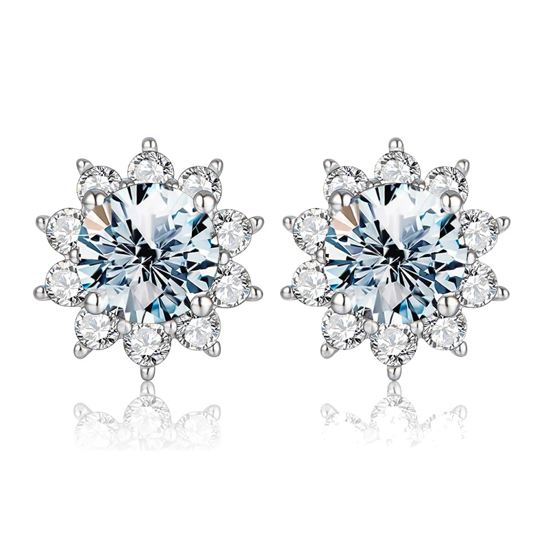 

DiamondWorld Sparkling 0.5ct Moissanite Diamond Women's Halo Sunflower Stud Earrings 925 Sterling Silver Party High Jewelry Gift