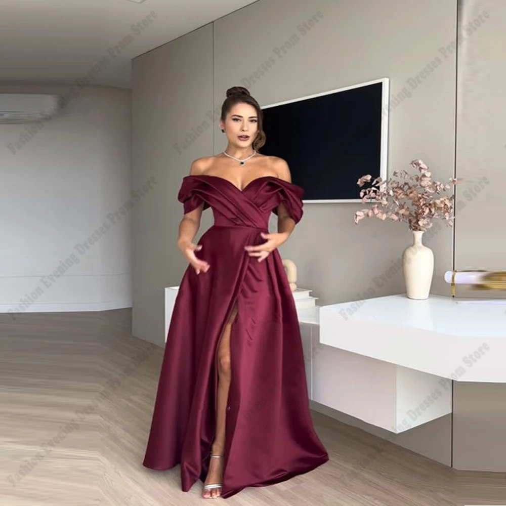 2024 Glitter Satin Women's Evening Dresses Sexy Off The Shoulder Sleeveless Princess Prom Gowns Cocktail Party Vestidos De Noche