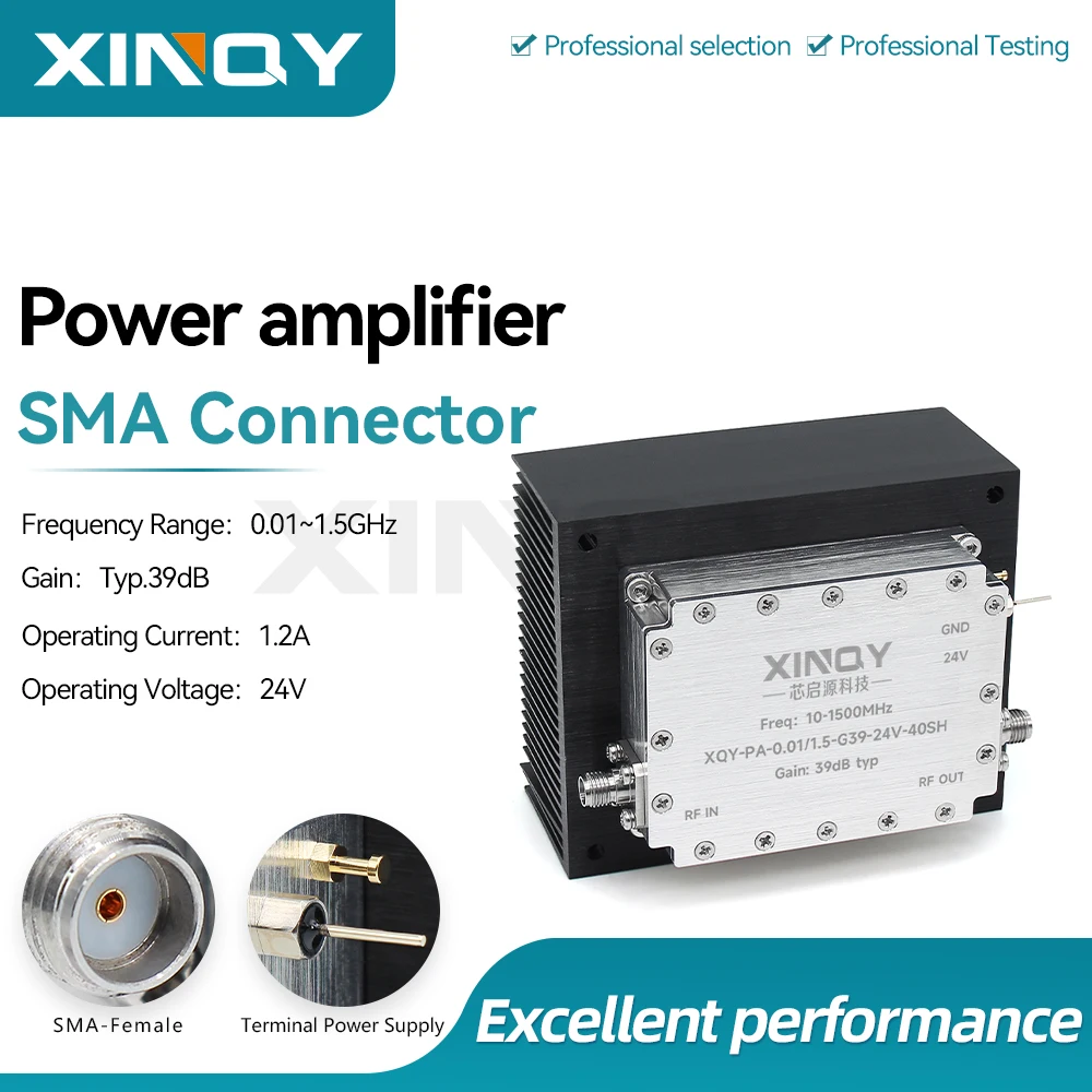 Xiqny Radio Frequency Microwave Power Amplifier 0.01-1.5g Broadband 39Db Gain 40Dbm Power Amplifier Module
