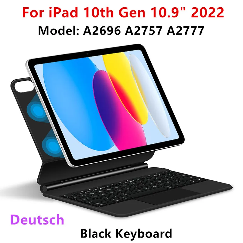 Zu Folio Magic Keyboard für iPad 2022 10 10. Generation 10,9 Zoll Smart Case Portugiesisch Spanisch Hebräisch Arabisch Deutsch Tastatur