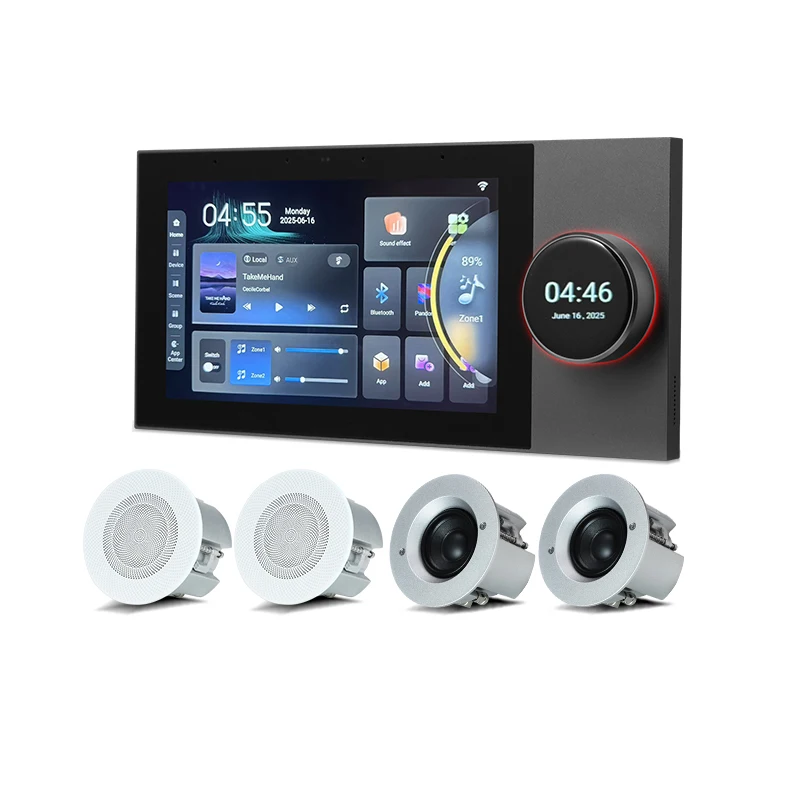Smart Home Background Music System 8*25W Super Ceiling Speaker Intelligent 7-Inch Tuya Central Control Panel Wall Amplifier