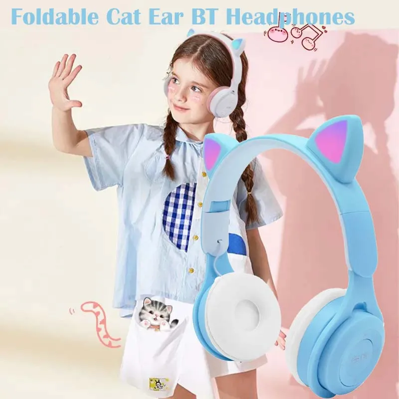 M6 Cat Ear Wireless Headphone V5.0 Bluetooth Earphone Student Children with Mic Folding Mini Macaroon Color System Music Headset