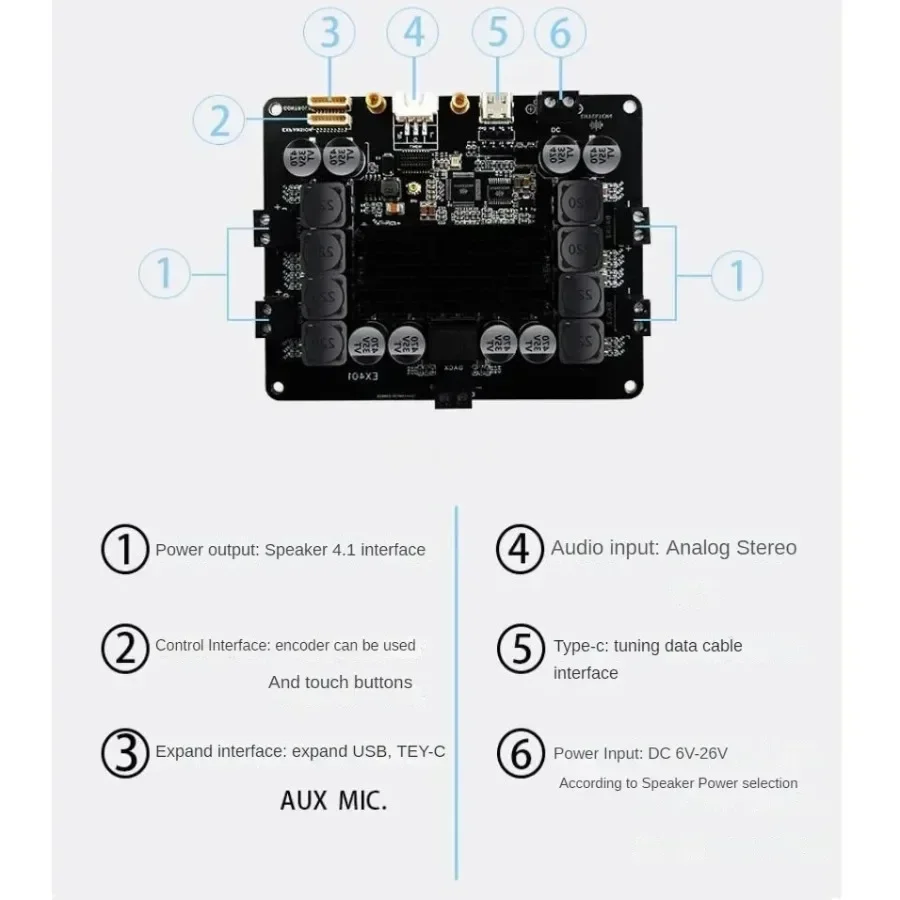 4.1DSP Bluetooth zesilovač deska TPA3116+QCC5125 50W*4+100W subwoofer audio zesilovač 2 v a 5 vyndat elektronický frekvence