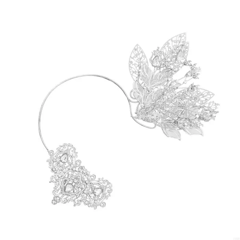 

49MF Sparkling Flower Leaf Headband Ethnic Malaysia Wedding Bride Formal Hairhoop