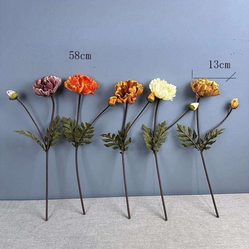 5 Stück Simulierte Mohnblüten-Knospen, Künstliche PU-Blumen, Grünpflanzen für Einkaufszentrum-Dekoration, Künstliche Mohnblumenzweige, Gelbe Blüten – Detail 1