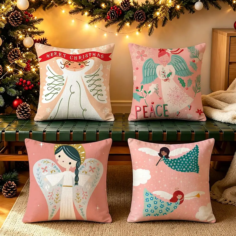 Character Christmas Angel Cushion Cover Pillow Short Plush Cushion Covers for Living Room Sofa Christmas Festival Holiday Gift