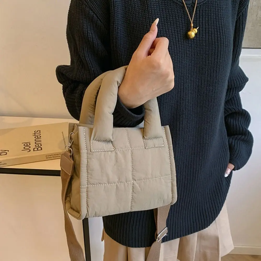 

Корейский стиль, пуховая хлопковая сумка на плечо, однотонная, большая вместительная, пышная сумка через плечо, легкая нейлоновая сумка из космического хлопка