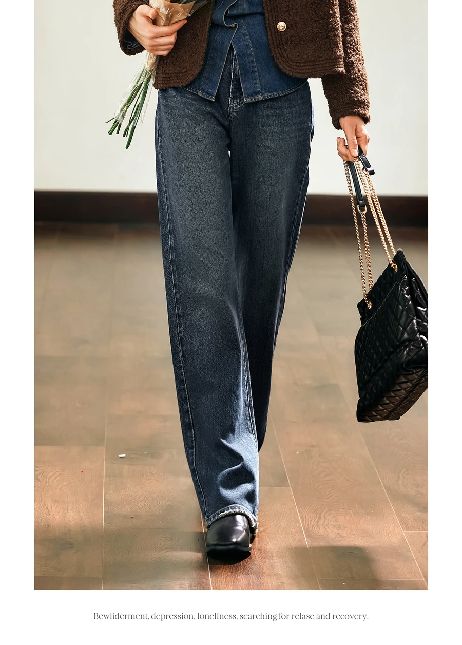 

OLrain модные прямые джинсы женские, осень 2022, новые хлопковые винтажные широкие брюки, повседневные простые однотонные женские брюки M57CA93882