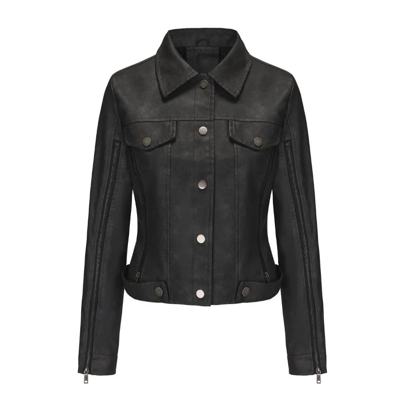 Vestes en cuir de moto à fermeture éclair multiple pour femmes, manches longues, manteau Streetwear, combinaison de peau, automne, hiver