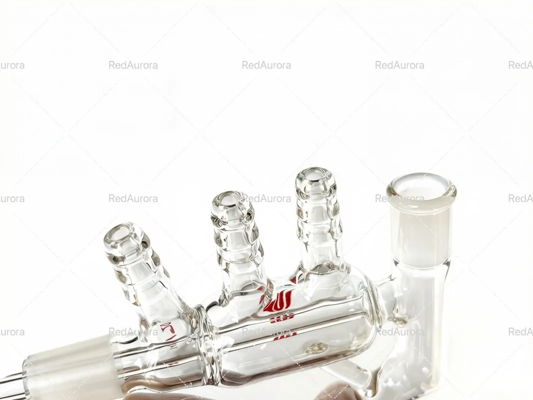 Zdjęcie 7: Mikrodestylator, Prosty Chłodnica, Głowica Destylacyjna, Krótki Ścieżka, Do Rozpuszczalników, Szkło Borokrzemowe, SYNTHWARE