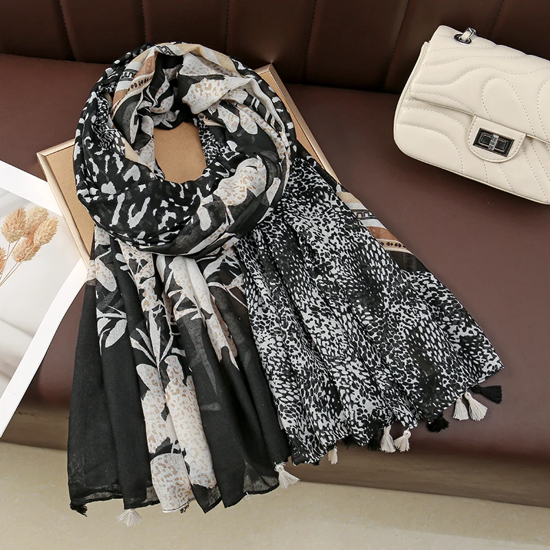 New Leopard Printed Scarf Branch Pattern Tassel Scarves Muslim Women Shawl Scarves Fashion Soft Sun Protection Headscarf