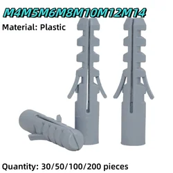 Quality Plastic Anchor M4~M14 Self Drilling Ribbed Drywall and Wall Anchor Screw Rubber Plug Wall Plug Anchor 30/50/100/200pcs