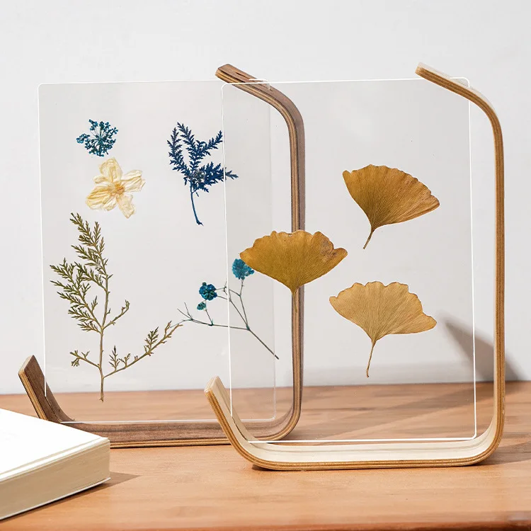 Acrylic & Wood Photo Frame,Double-Sided Transparent Floating Frame for Pressed Flowers,Dried