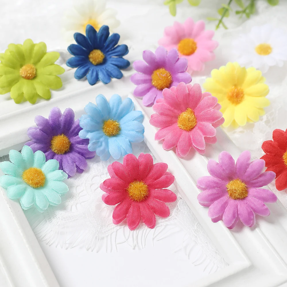 50/100Pcs Artificial Sunflowers Flowers Heads Silk Sunflower Bulk Daisy Flowers For DIY Crafts Hair Clips Floral Craft Supplies