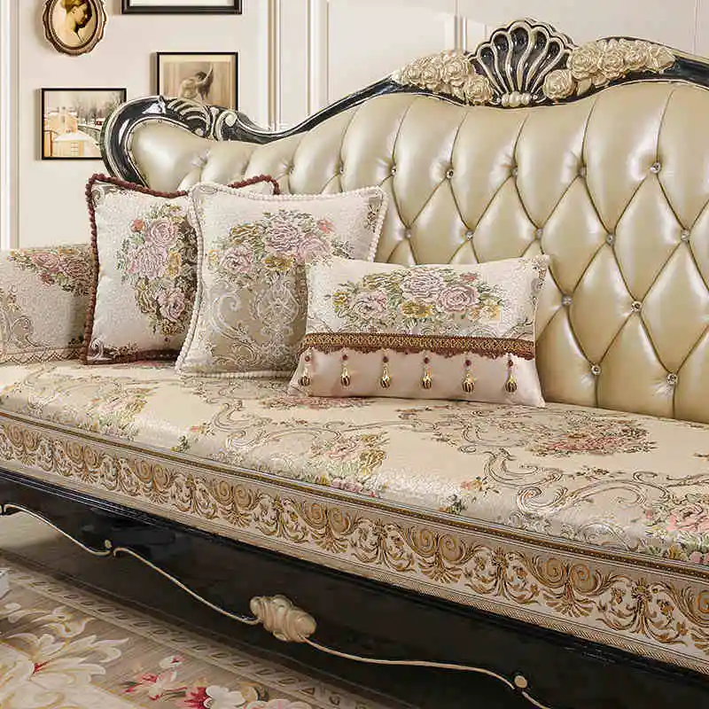 Jacquard Embroidery Sofa Cushion Luxury Home Sofa Cover Living Room Armchairs Seat Cover Non-slip Couch Protective Cover Cushion