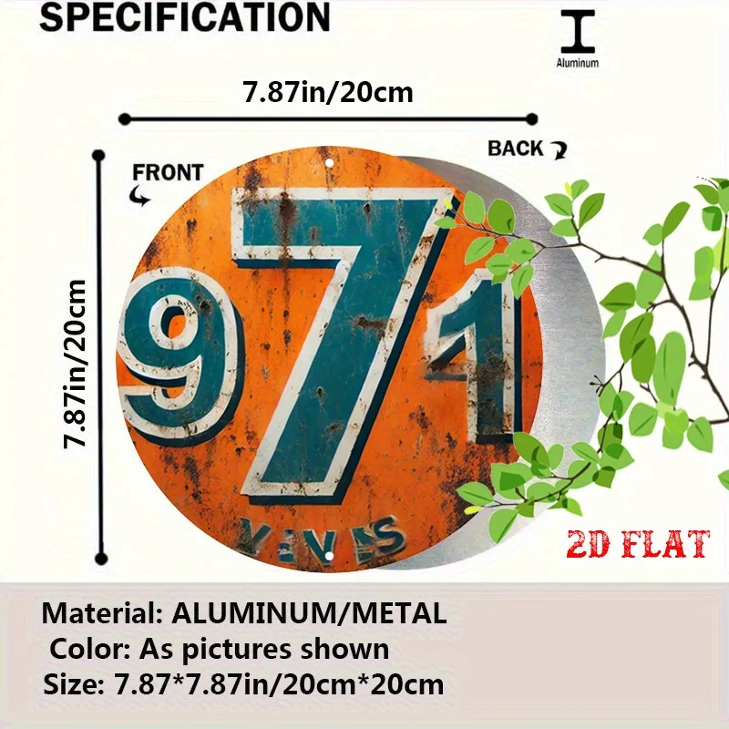 2D Flat - A Single Bold-Style Round Aluminum Sign with a 2D Flat Design, Featuring Numbers And an Orange Background. This Rustic
