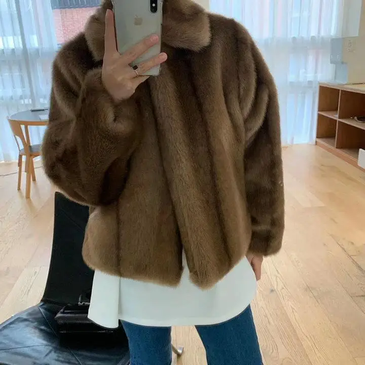 2023 New Autumn/Winter Faux Fur Coat Women\'s Faux Mink Brown Eco Friendly Fur Top Korean Fashion Young Style