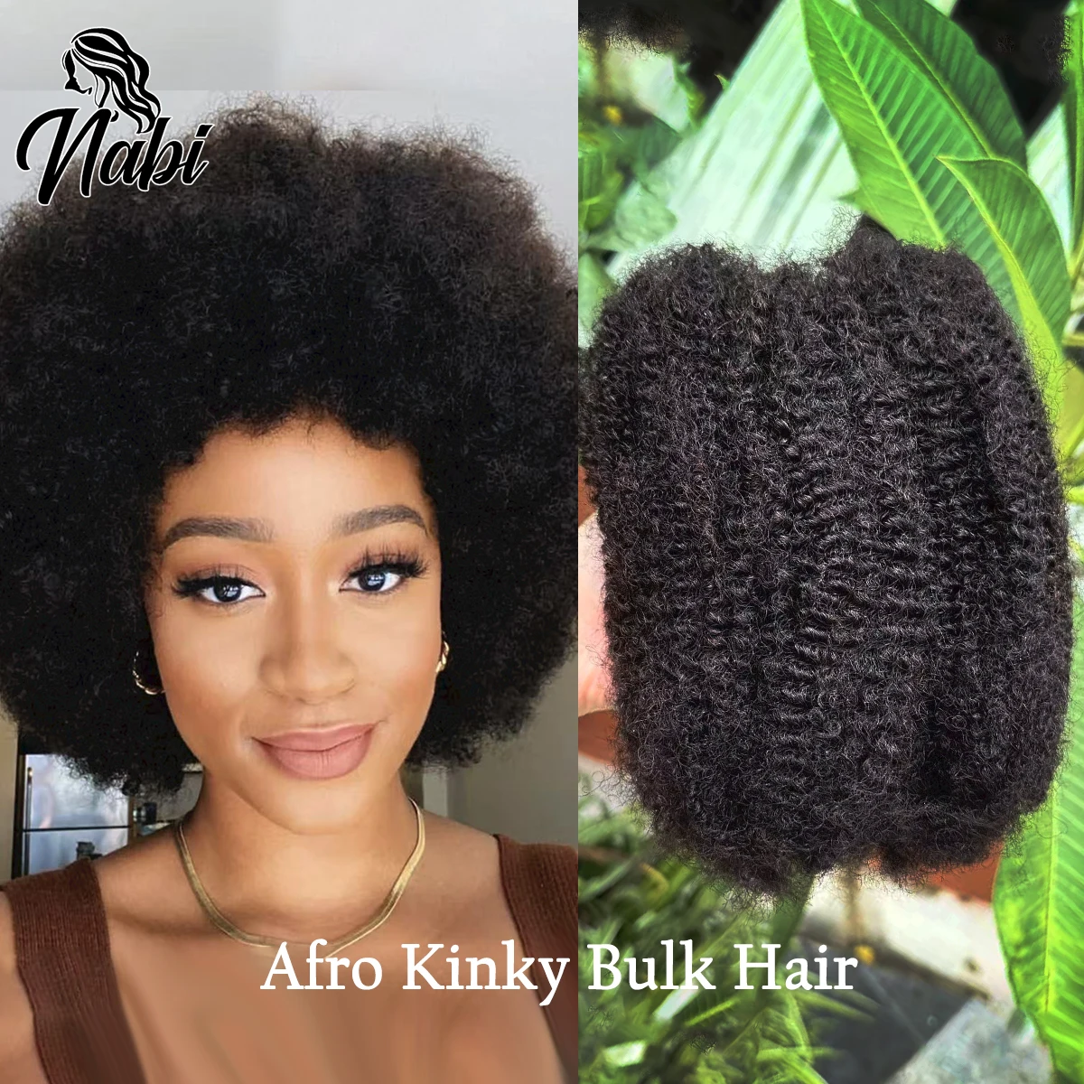 Nabi Afro Kinky Bulk Hair No Attachment Human Hair Bulk Peruvian QVR 4C Kinky Curly Wave 50g/1Pc Braiding Natural Color Braids