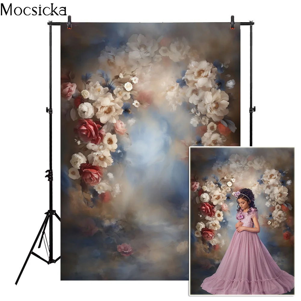 Children Maternity Portrait Photo Backgrounds Art Flowers Decor Props  Old Master Abstract Floar Backdrops Photography Booths