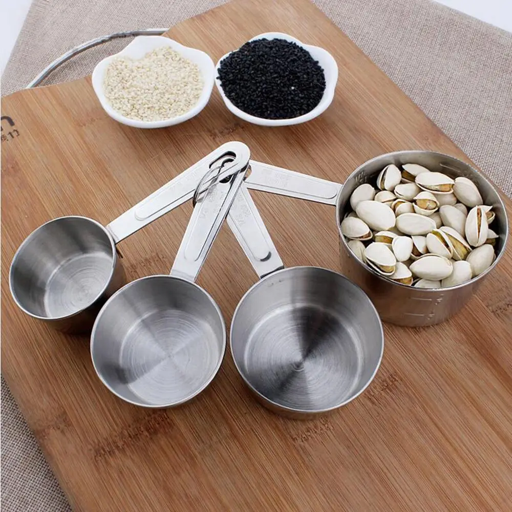 

4 Pcs/Set Stainless Steel Measuring Cups Spoon Household Baking Flour Scoop Kitchen Gadgets Measuring Tool