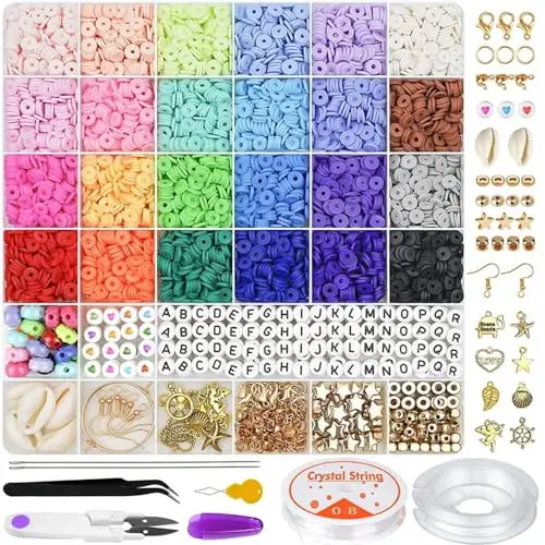 

6000 Pcs Clay Beads Bracelet Making Kit, 24 Neutral Colors 6mm Flat Polymer Clay Beads for Jewelry Making, Friendship Bracelet H