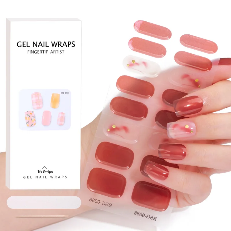 16 Tipps halb gehärtete Gel Nagel Patch Kleber Schieber langlebige Voll abdeckung Nagel Stcikers UV-Lampe brauchen Nail Art Dekorationen